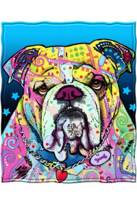 Dawhud Direct Colorful Bulldog Fleece Blanket for Bed 50 x 60 Dean Russo Bulldog Fleece Throw Blanket for Women, Men and Kids Super Soft Plush Dog Blanket Throw Plush Blanket for Dog Lovers
