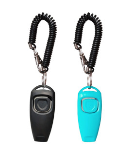 HoAoOo Pet Training Clicker Whistle with Wrist Strap - Dog Training Clickers (Black + Blue)