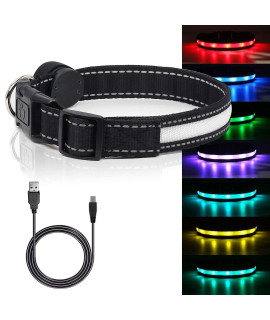 Light Up Dog Collars,Safety LED Dog Collars USB Rechargeable 7 Changing Colors Glow in The Dark Dog Walking Light,Neon Adjustable Safety Buckle Lighted Dog Collar for Small/Medium/Large Dogs, S Size