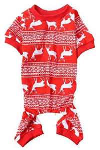 Christmas Reindeer Costume Xmas Cotton Pet Dog Pajamas Jumpshit for Medium Dogs, Back Length 20 Large Red