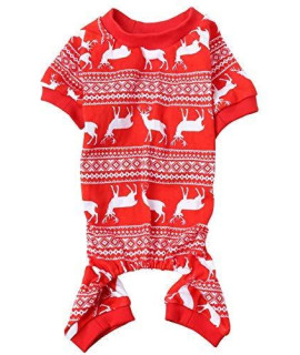 Christmas Reindeer Costume Xmas Pet Clothes for Dog Pajamas Soft Christmas PJS, Back Length 16 Medium Red