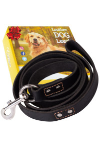 ADITYNA Leather Dog Leash 6 ft x 3/4 inch - Soft and Strong Leather Leash for Large and Medium Dog Breeds - Heavy Duty Dog Training Leash (Black)