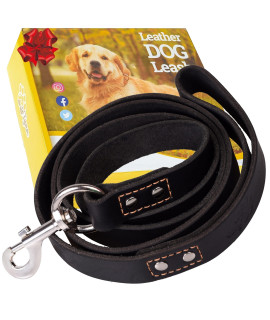 ADITYNA Leather Dog Leash 6 ft x 3/4 inch - Soft and Strong Leather Leash for Large and Medium Dog Breeds - Heavy Duty Dog Training Leash (Black)
