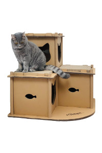 PETIQUE Multilevel Cardboard Cat House Fortress, Indoor and Outdoor Cat Tower, Cat Scratcher Cardboard Tower, Modern Cat Furniture, Planet-Friendly Cat Playground, Great for Cats and Kitties