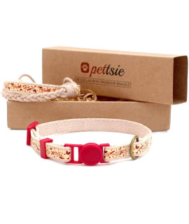 Pettsie Kitten Collar Set, Breakaway Safe Buckle, Matching Friendship Bracelet, Soft Cotton for Sensitive Skin, D-Ring for Accessories, Carton Box, Easy Adjustable 5-8 Inches Neck, Red