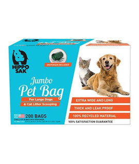 Hippo Sak? Extra Large Pet Poop Bags with Dispenser, 200 Count, for Large Dogs and Cat Litter Scooping (200)