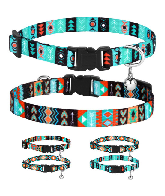 CollarDirect Cat Collar Breakaway Set of 2 PCS Tribal Pattern Aztec Pet Safety Adjustable Kitten Collar with Bell (Ethnic + Tribal)