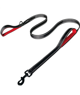 Dog Leash 6ft Long Traffic Padded Two Handle Heavy Duty Double Handles Lead for Training Control 2 Handle Leashes for Large Dogs or Medium Dogs Reflective Pet Leash Dual Handle Black + Red