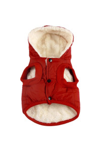 Vecomfy Fleece Lining Extra Warm Dog Hoodie in Winter,Small Dog Jacket Puppy Coats with Hooded,Red S