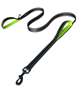 Dog Leash 6ft Long Traffic Padded Two Handle Heavy Duty Double Handles Lead for Training Control 2 Handle Leashes for Large Dogs or Medium Dogs Reflective Pet Leash Dual Handle Black + Green