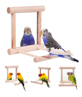 HAPPTYTOY Bird Toy for Parrot Parakeets Conures Cockatiels Cage Swing Wooden Fun Play Toy for Birds (Mirror)