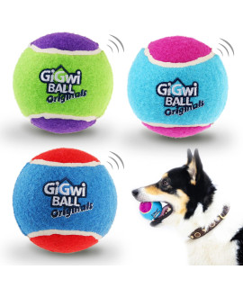 GiGwi Tennis Balls for Dogs, Squeaky Dog Tennis Balls for Exercise, High Bouncy Dog Balls Bright Colors 2.5 Inches, Interactive Funny Dog Toys for All Breeds of Dogs Indoor & Outdoor Dog Games, 3 Pack
