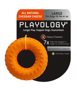 Playology Dual Layer Ring Toy, for Large Dog Breeds (35lbs and Up) - for Heaviest Chewers - Engaging All-Natural Cheddar Cheese Scented Toy - Non-Toxic Materials