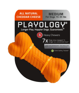 Playology Dual Layer Bone Dog Toy, for Medium Dogs (15-35lbs) - for Heavy Chewers - Engaging All-Natural Cheddar Cheese Scented Toy - Non-Toxic Materials
