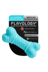 Playology Dual Layer Bone Dog Toy, for Medium Dog Breeds (15-35lbs) - for Heavy Chewers - Engaging All-Natural Peanut Butter Scented Toy - Non-Toxic Materials