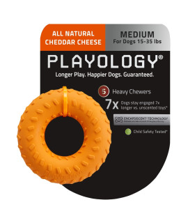 Playology Dual Layer Ring Toy, for Medium Dog Breeds (15-35lbs) - for Heaviest Chewers - Engaging All-Natural Cheddar Cheese Scented Toy - Non-Toxic Materials