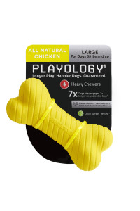 Playology Dual Layer Bone Dog Toy, for Large Dogs (35lbs and Up) - for Heavy Chewers - Engaging All-Natural Chicken Scented Toy - Non-Toxic Materials