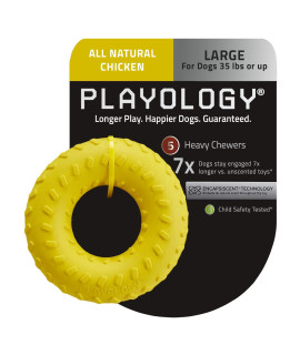 Playology Dual Layer Ring Toy, for Large Dogs (35lbs and Up) - for Heaviest Chewers - Engaging All-Natural Chicken Scented Toy - Non-Toxic Materials
