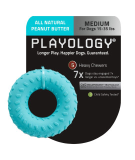 Playology Dual Layer Ring Toy, for Medium Dog Breeds (15-35lbs) - for Heaviest Chewers - Engaging All-Natural Peanut Butter Scented Toy - Non-Toxic Materials