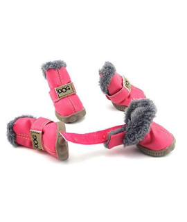 PIHAPPY Warm Winter Little Pet Dog Boots Skidproof Soft Snowman Anti-Slip Sole Paw Protectors Small Puppy Shoes 4PCS (S, Pink)