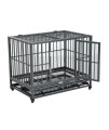 PawHut 36 Heavy Duty Dog Crate Metal Cage Kennel with Lockable Wheels, Double Door and Removable Tray, Grey