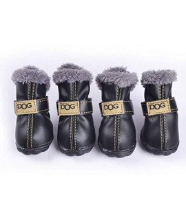 PIHAPPY Warm Winter Little Pet Dog Boots Skidproof Soft Snowman Anti-Slip Sole Paw Protectors Small Puppy Shoes 4PCS (M, Black)