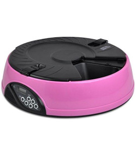 Automatic Pet Feeder PETFLY PYRUS Pet Feeder Separate compartments Food Trays Secure Locked Programmed Feeder for Pets (Pink)
