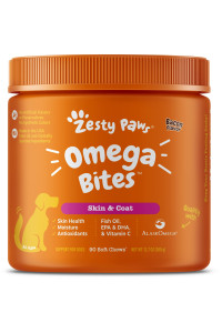 Zesty Paws Omega 3 Alaskan Fish Oil Chew Treats for Dogs - with AlaskOmega for EPA & DHA Fatty Acids - Hip & Joint Support + Skin & Coat Bacon Flavor - 90 Count