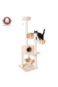 Armarkat 72 H Pet Real Wood Cat Tower, Tower EntertaInment Furniture With Lounge Basket, Perch, A7204