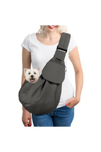 SlowTon Dog Carrier Sling, Thick Padded Adjustable Shoulder Strap Dog Carriers for Small Dogs, Puppy Carrier Purse for Pet Cat with Front Zipper Pocket Safety Belt Machine Washable (Grey M)