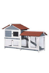 Good Life Two Floors 62 Wooden Outdoor Indoor Roof Waterproof Bunny Hutch Rabbit Cage Guinea Pig Coop PET House for Small to Medium Animals with Stairs and Cleaning Tray PET537