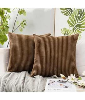 JUSPURBET Brown Luxury Throw Pillow covers 20x20 Set of 2,Decorative Soft corduroy Pillow covers for Sofa couch Bed,Square Solid Striped cushion case