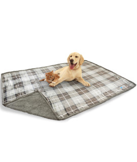 PetAmi WATERPROOF Dog Blanket For Bed, XL Dog Pet Blanket Couch Cover Protection, Sherpa Fleece Leakproof Bed Blanket for Crate Kennel Sofa Furniture Protector, Reversible Soft Plush 80x60 Plaid Taupe