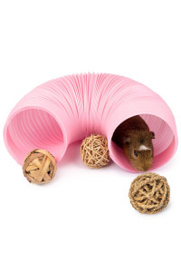 Niteangel Small Animal Foldable Play Tunnel with Fun Toys, 5.9 x 31.5 inches for Guinea Pigs, Rats and Dwarf Rabbits (Pink)