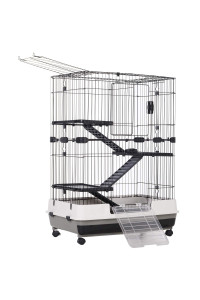PawHut 43 H Small Animal Cage, 4-Level Bunny Cage with Rolling Stand, Chinchilla Cage with Doors, Slide-Out Tray, Black