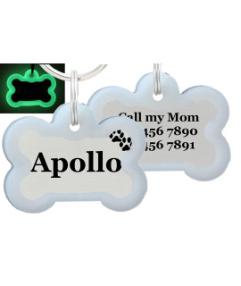 Double Sided Laser Etched Stainless Steel Pet ID Tag for Dog Engraved and Personalized Bone Shape (Paws with Silencer)