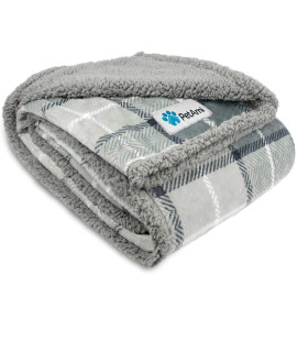 PetAmi Waterproof Dog Blanket for Small Medium Dog, Pet Puppy Blanket Couch Cover Protection, Sherpa Fleece Cat Blanket Sofa Bed Furniture Protector Reversible Soft Washable 29x40 Plaid Light Grey