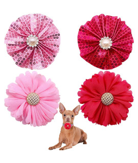 PET SHOW Pink Red Dog Collar Flower Charms Accessories Slides on Girls Cat Puppies Rabbits Collars Bows Wedding Grooming Costumes
