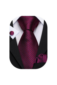 BarryWang classic Burgundy Man Tie Set Handkerchief cufflinks Necktie Wedding Business