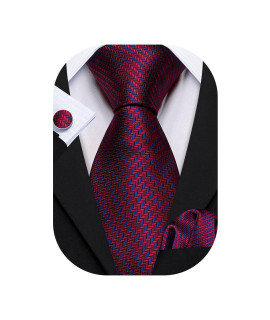 BarryWang classic Burgundy Man Tie Set Handkerchief cufflinks Necktie Wedding Business