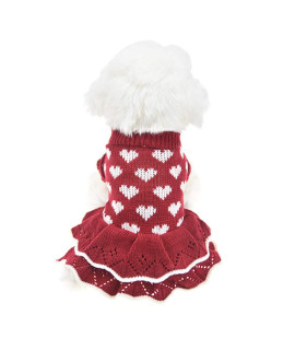 Christmas Small Dog Sweaters Female Girl Red Winter Warm Dog Princess Dress Clothes Dachshund Chihuahua Corgi (XL(Bust 19.6inch), Red Heart)