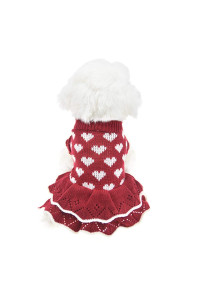 Christmas Small Dog Sweaters Female Girl Red Winter Warm Dog Princess Dress Clothes Dachshund Chihuahua Corgi (XS(Bust 11.8inch), Red Heart)
