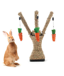 Hamiledyi Pet Rabbit Toy Tree Bunny Fun Chew Toy Rattan Grass Scratcher Climbing Tree Play Carrot Toy for Small Animal