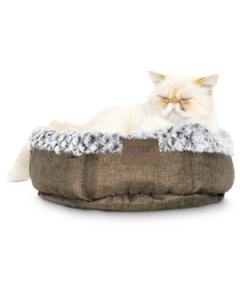 Pet Craft Supply Soho Round Cat Bed For Indoor Cats, Ultra Soft Plush, Memory Foam, Machine Washable, Calming Cat Bed,Brown, Small