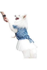 Polka Dot Big Large Dog Princess Dress Tutu Skirt Golden Retriever Pitbull Summer Dog Clothes Hoodie Costume (XXXL, Blue)