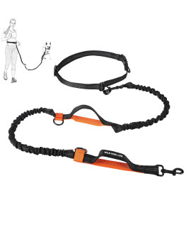 Mile High Life Retractable Hands Free Dog 7FT Leash Waist Running Adjustable Reflective Dual Black Bungees Dual Handles Small Medium Large Dogs (Orange)