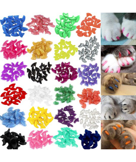 VICTHY 140pcs Cat Nail Caps, Colorful Pet Cat Soft Claws Nail Covers for Cat Claws with Glue and Applicators Small Size