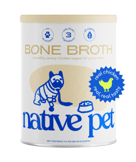 Native Pet Bone Broth & Dog Food Topper for Picky Eaters Dog Gravy Topper for Dry Food Chicken Bone Broth Powder for Dogs Bone Broth for Cats 11.5oz