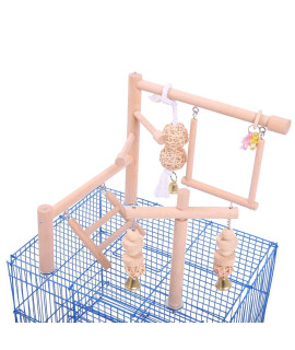 QBLEEV Bird Cage Play Stand Toy Set-Birdcage Wood Stands Hanging Chew Toys Ladder Swing Parrot Perch Play Gym Playground Accessories Activity Center for Conure, Parakeets, Budgie, Cockatiels,Lovebirds