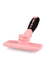 HATELI Self Cleaning Slicker Brush for Cat & Dog - Cat Grooming Brushes for Shedding Removes Mats, Tangles and Loose Hair Suitable Cat Brush for Long & Short Hair (Pink)